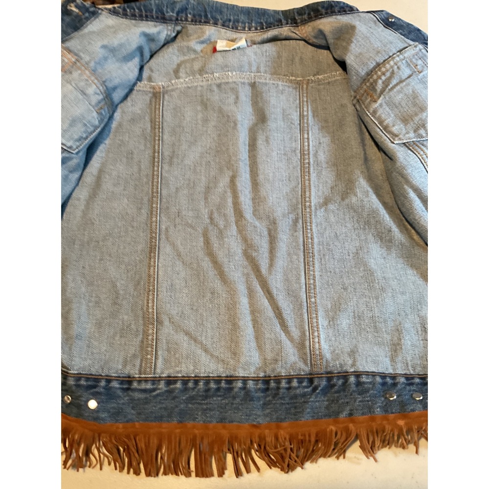 ZENA JEANS Denim Jacket Womens Size L Blue Fringe Western Style - Picture 7 of 8